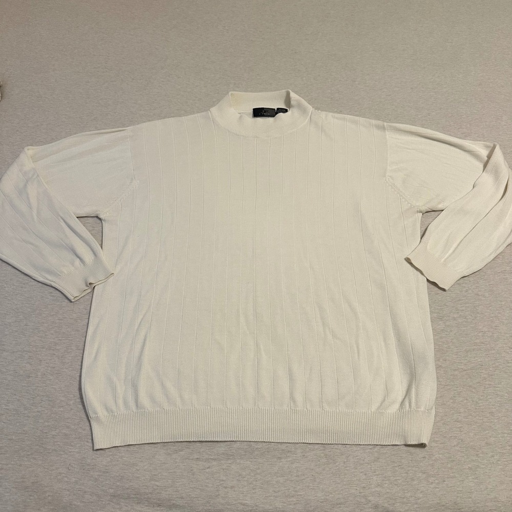 J. Ferrar Mens XXL Off White Ribbed Mock Neck Long Sleeve Knit‎ Sweater Pullover